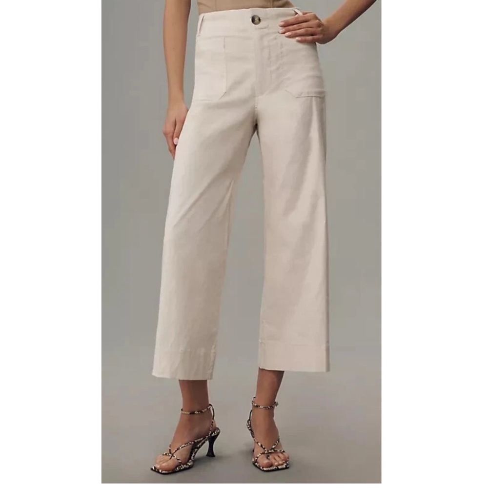 Anthropologie Maeve The Colette Magic Fabric Crop Wide Leg Pants 34 pearl